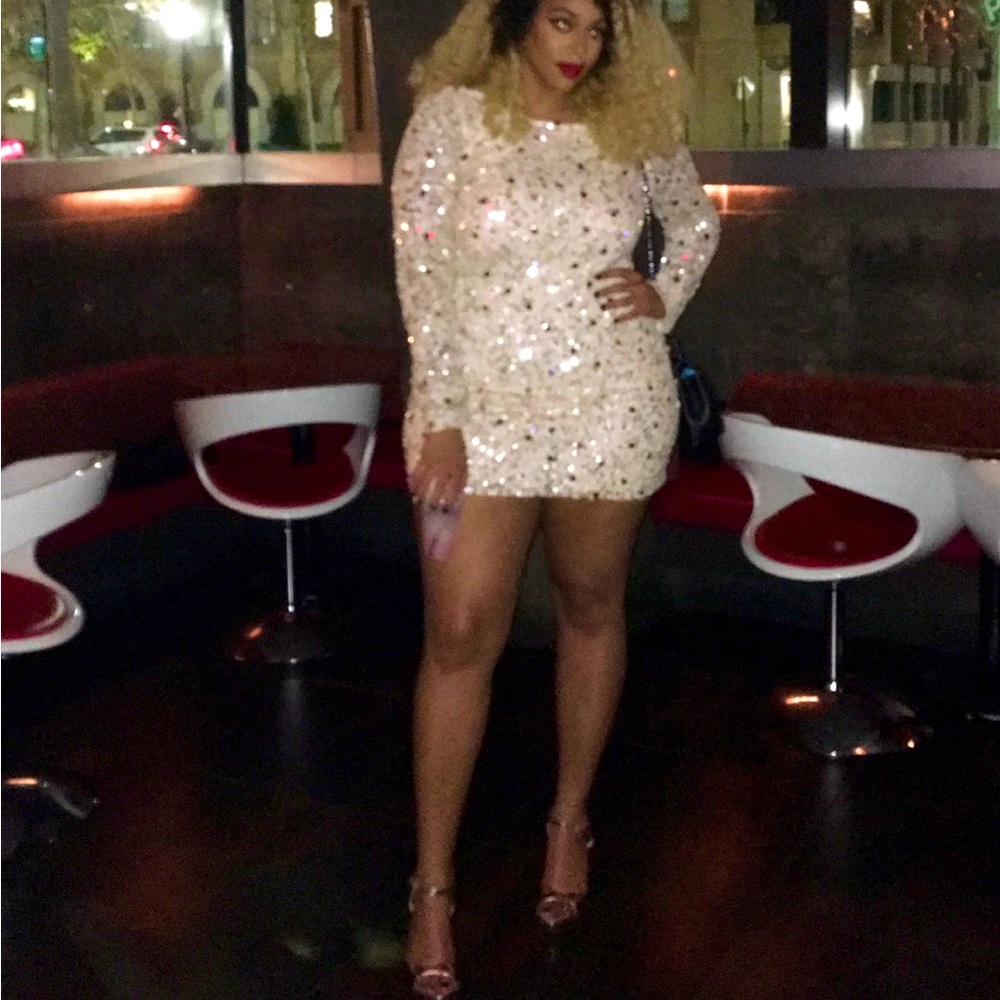 Long Sleeve Sequin Mini Dress with low back detail